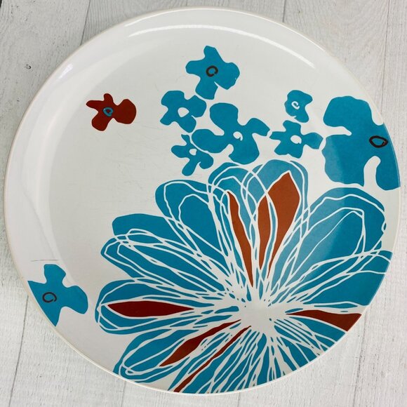 Ikea BULLRA 15199 Turquoise Red Floral Round Stoneware Dinner Plates Set of 4 - Picture 6 of 12